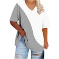 thumbnail image 1 of Scyoekwg Color Block Plus Size Tops for Women Summer Trendy Short Sleeve T Shirts V Neck Tunic T Shirts Casual Loose Oversized Tee Blouses (Gray,L), 1 of 6