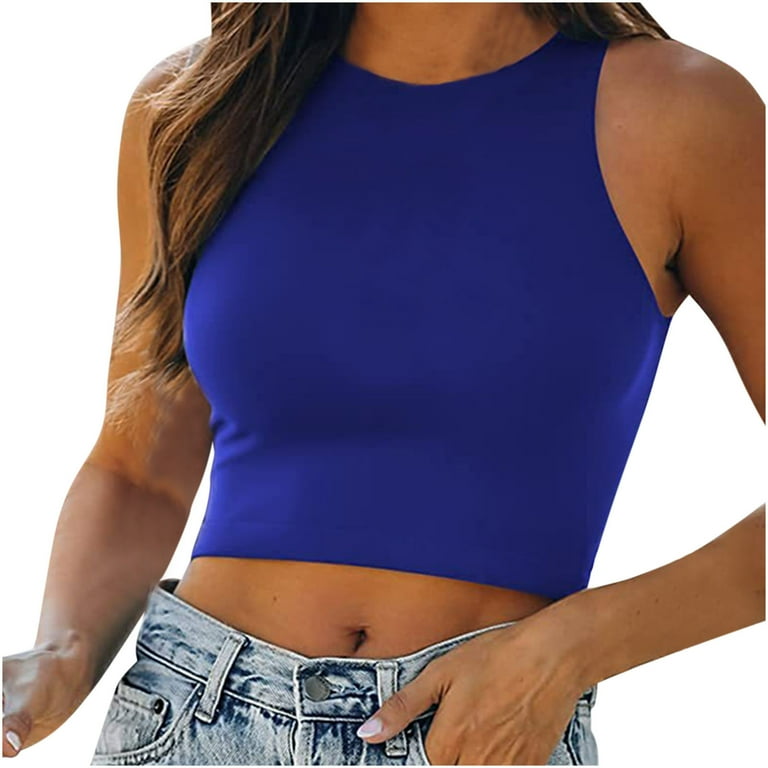 Scyoekwg Cute Tops for Women Summer Trendy Sleeveless Solid Color Vest  Shirts Casual Slim Comfy Crewneck Short Vest Tops T Shirts Workout Tank  Tops