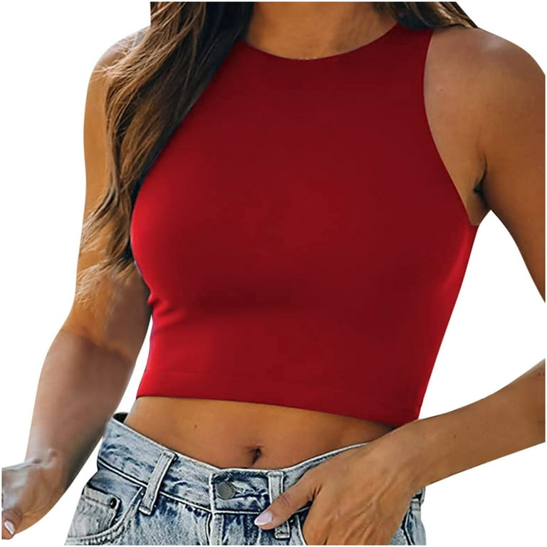 Scyoekwg Cute Tops for Women Summer Trendy Sleeveless Solid Color Vest  Shirts Casual Slim Comfy Crewneck Short Vest Tops T Shirts Workout Tank  Tops