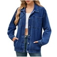 thumbnail image 1 of Scyoekwg Denim Jacket for Women Trendy Loose Long Sleeve Casual Fall Coats Solid Color Button Turndown Collar Denim Coats Lightweight Outerwear(Dark Blue,XL), 1 of 3