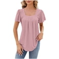 thumbnail image 1 of Scyoekwg Dressy Tops For Women Trendy Round Neck Ruffle Sleeve Elegant Eyelet Shirts Comfy Solid Color Short Sleeve T Shirts Lightweight Casual Summer Loose Blouses (Gold ,XL), 1 of 5
