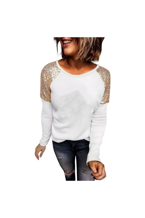 Dressy Tops for Women Comfy Crew Neck Casual Blouses Long Sleeve Loose Solid Color Cute Tops Basic Tops Blouses (White,XXXL)