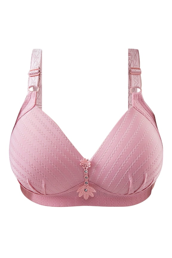Everyday Bras for Women Soft Ultra Light Bras Underwear Trendy Solid Color Underwear Striped Bra Wire Free Gathering Underwear Everyday Bras Pink XXL