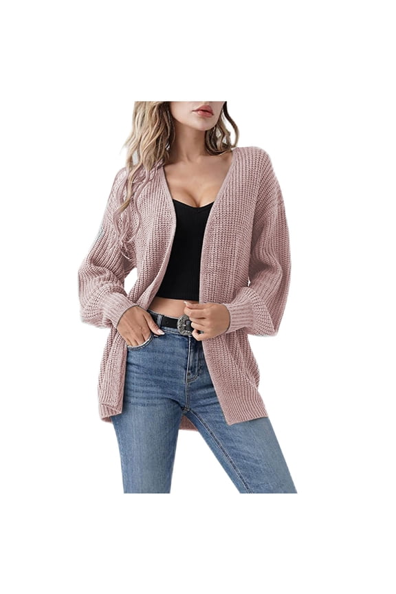 Fall Cardigans for Women 2025 Lightweight Loose Long Sleeve Fall Coats Casual Trendy Open Front Soft Knit Cardigan Sweater Outerwear Solid Color Cardigan(Pink,L)