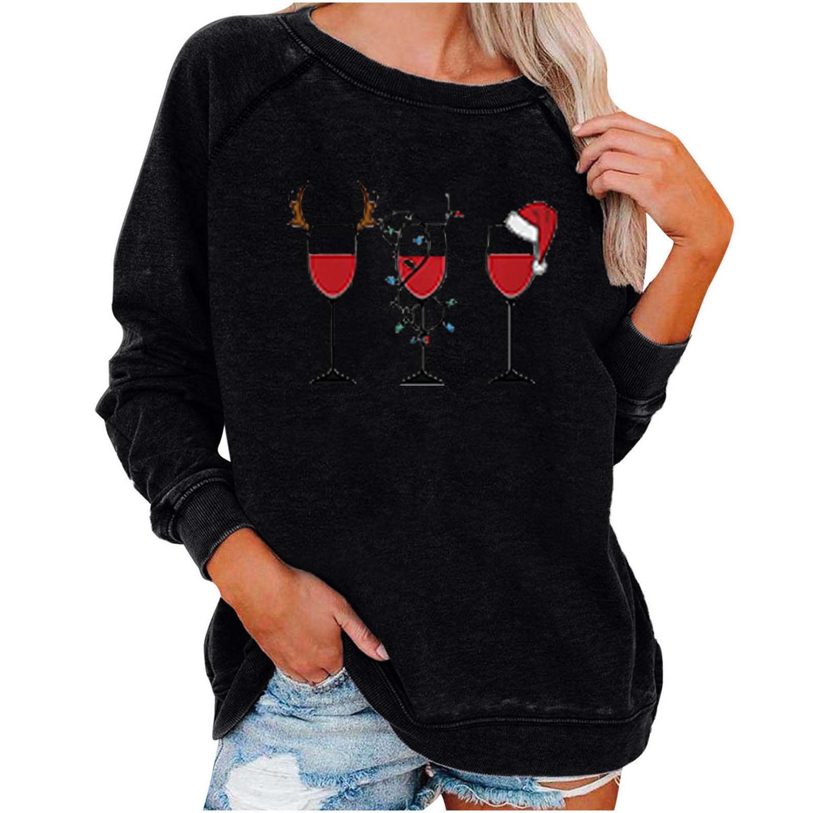 Casual Shirts for Women Loose Fashion Crew Neck Tops Long Sleeve Christmas  Printed Pullover Comfy Winter Warm Shirt at  Women's Clothing store