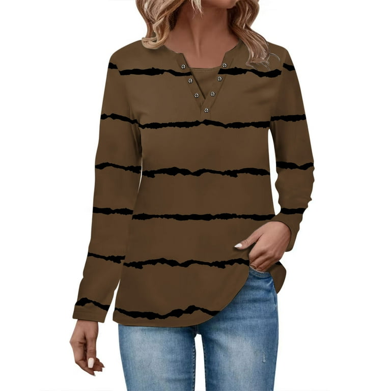 Women's Print Striped Long Sleeve V-Neck Shirt Women's Print Striped Long Sleeve V-Neck Shirt