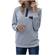 Scyoekwg Fall Fashion Womens Casual Long Sleeve Top Loose Fit Blouses High Collar Pullover Tunic Fall Blouse Lightweight Solid Color Long Sleeve Casual Shirt Tops Gray XXL