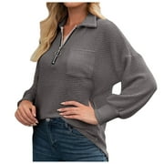 Scyoekwg Fall Fashion Womens Long Sleeve Tops Loose Fit Solid Color 2022 Fashion Long Sleeve Blouses Lightweight Casual Round Neck Pullover Tunic Tops Gray S
