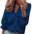thumbnail image 1 of Scyoekwg Fall Fashion for Women Long Sleeve Tops V-Neck Ruffle Dressy Comfy Shirts Solid Color Vintage Fall Clothes Casual Loose Lightweight Blouses, 1 of 5