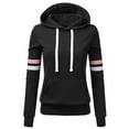 thumbnail image 1 of Scyoekwg Fall Hoodies for Womens Solid Color Casual Long Sleeve Stripe Splicing Hooded Drawstring Sweatshirt Pullover Tops with Pockets #B04-Black L, 1 of 5
