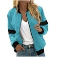 thumbnail image 1 of Scyoekwg Fall Jackets for Women 2025 Color Block Splicing Long Sleeve Trendy Lightweight Casual Stand Collar Zipper Jacket Fall Coats Loose Outerwear(Blue,L), 1 of 5