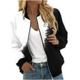 thumbnail image 1 of Scyoekwg Fall Jackets for Women 2025 Fall Coats Trendy Casual Color Block Splicing Stand Collar Zipper Jacket Lightweight Loose Long Sleeve Outerwear(White,L), 1 of 5