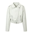 thumbnail image 1 of Scyoekwg Fall Jackets for Women 2025 Trendy Leather Jacket Zipper Lapel Short Leather Coats Solid Color Casual Vintage Long Sleeve Fall Coats Moto Biker Coat Coats(White,M), 1 of 7