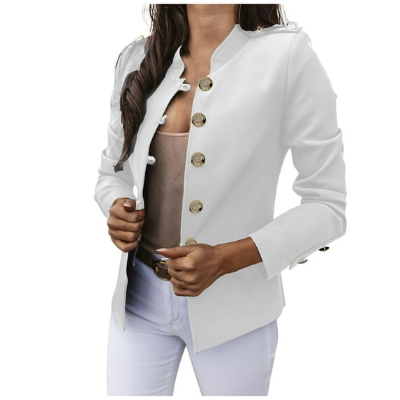 Scyoekwg Fall Jackets for Women Trendy Lightweight Solid Color Stand Collar Button Slim Suit Jackets Casual Loose Fall Coats Long Sleeve Outerwear(White,XXXL)