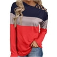thumbnail image 1 of Scyoekwg Fall Long Sleeve Cold Shoulder Tops for Womens Sloping Shoulders Cross Strap Shirts Casual Loose Color Block Tops Blouse Tunic Tops Red XL, 1 of 5