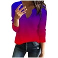 thumbnail image 1 of Scyoekwg Fall Long Sleeve Shirts for Women Dressy Casual Pullover Tops Trendy Comfy Clothes for Women Loose Gradient Color Graphic Tee V-Neck Tunic Tops Womens Clothes(Wine,XXL), 1 of 4