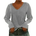 thumbnail image 1 of Scyoekwg Fall Long Sleeve Shirts for Womens Comfy Pullover Autumn V Neck 2025 Fashion Tunic Tops Classic Solid Color Casual Loose Fit Blouses Comfy Lightweight Gray XXL, 1 of 7