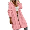 thumbnail image 1 of Scyoekwg Fall Sweaters for Women 2025 Open Front Hooded Mid-Length Cardigan Sweater Coat Outwear Winter Warm Jackets Casual Solid Color Loose Long Sleeve Outerwear (Pink,XXL), 1 of 7