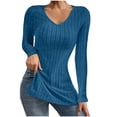 thumbnail image 1 of Scyoekwg Fall Tops for Women Long Sleeves V-Neck Split Hem Tee Top Basic Ribbed Knit Slim Fit T-Shirts Fall Clothes Lightweight Solid Color Blouses (Blue,L), 1 of 6