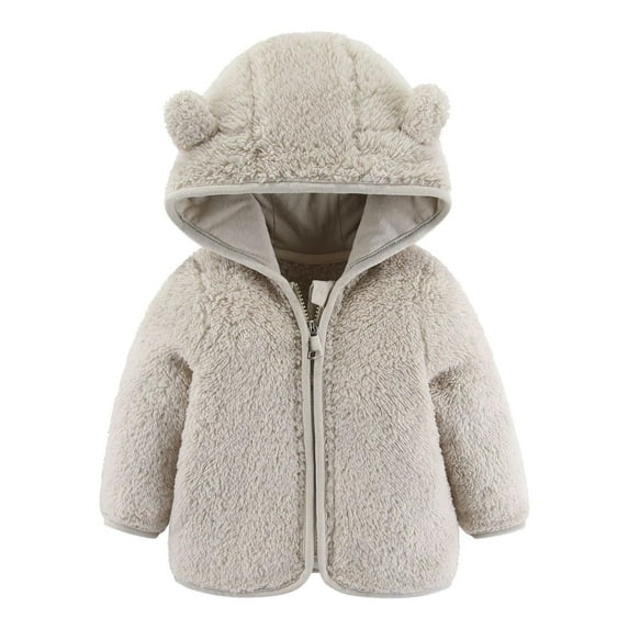 Scyoekwg Fall Winter Baby Girl Boy Fleece Jacket Hoodies With Ear Hoody Jacket Full Zip Up Coat Outwear With Pockets Beige 6-12 Months