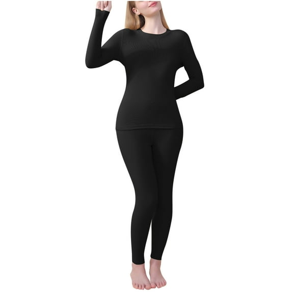 Scyoekwg Fall Winter Fashion 2 Piece Outfits for Women Casual Fashion Solid Color Thermal Household Fleecing Warm Clothing Set (Black,XXL)