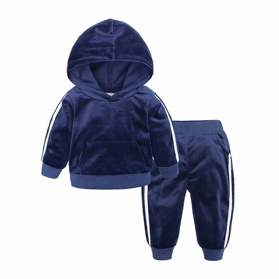 Scyoekwg Fall Winter Fashion Toddler Infants Baby Boys Girls Clothes Sets Golden Velvet Long Sleeve Hooded Pullover Casual Long Pants Solid Color Sets Blue 6-7 Years