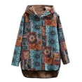 thumbnail image 1 of Scyoekwg Fall Winter Fleece Jacket for Women Cotton and Linen Vintage Ethnic Printed Long Sleeve Hooded Pocket Plus Velvet Casual Buttons Warm Outwear Coat #A02-Blue L, 1 of 7