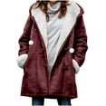 thumbnail image 1 of Scyoekwg Fall Winter Fleece Jacket for Women Vintage Solid Color Long Sleeve Hooded Pocket Plus Velvet Casual Button Warm Outwear Coat (V01_Wine,XXXL), 1 of 7
