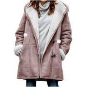 Scyoekwg Womens Jackets Winter Casual Loose Trendy Solid Color Long Sleeve Winter Warm Coat Fleece Jacket Pocket Button Hooded Coat (V01_Purple,XXXXXL)