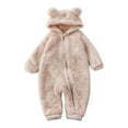 thumbnail image 1 of Scyoekwg Fall Winter Fleece Jumpsuit Coat Hooded Romper Toddler Baby Boys Girls Outerwear Long Sleeve Romper Infant Beige 0-3 Months, 1 of 7