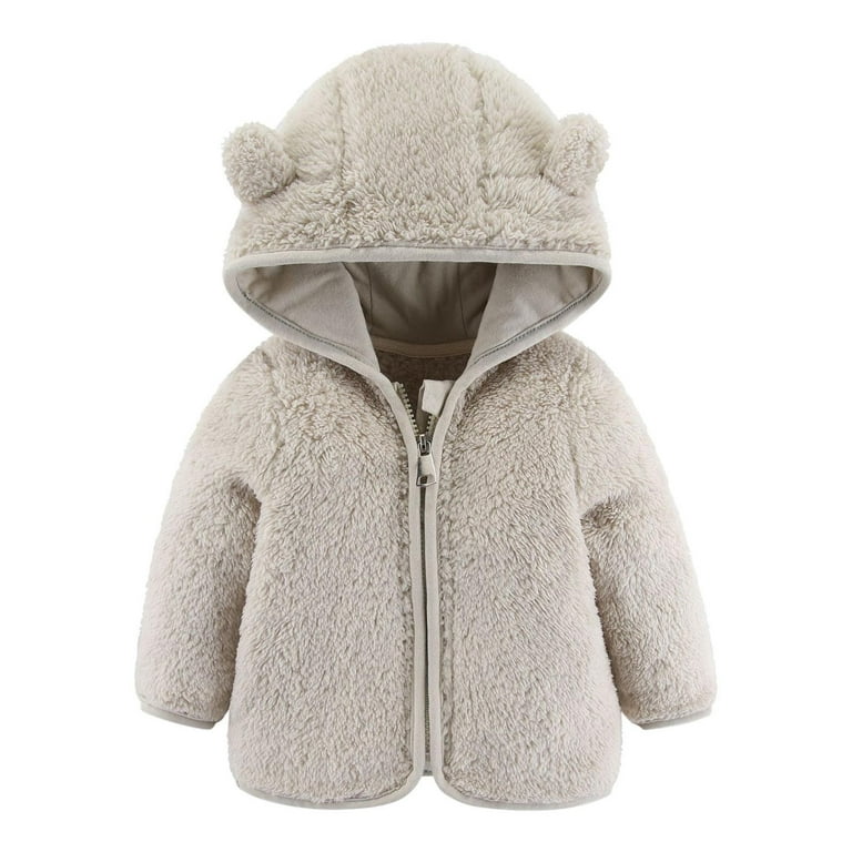 Scyoekwg Fall Winter Kids Baby Girl Boy Fleece Jacket Hoodies With Ear  Hoody Jacket Full Zip Up Coat Outwear With Pockets Beige 0-6 Months