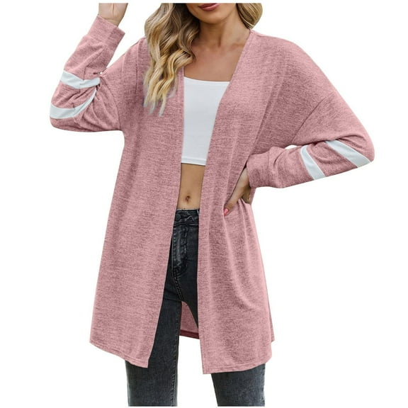 Scyoekwg Fall Womens Coats Open Front Cardigan Long Coat Winter Warm Jackets Casual Outwear Solid Color Loose Long Sleeve Outerwear (Pink,S)