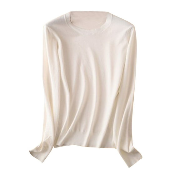 Scyoekwg Fall Womens Shirts Trendy Long Sleeve Tops Cewneck Basic Pullover Tops Fall Clothes Solid Color Vintage Casual Lightweight Loose Blouses