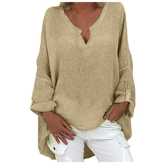 Scyoekwg Fashion Tops for Women 2022 Plus Size Women Long Sleeve Shirts Casual Solid Color V Neck Oversized T Shirts Loose Fit Blouses for Leggings Green XXXXXL