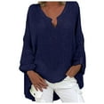 thumbnail image 1 of Scyoekwg Fashion Tops for Women 2025 Plus Size Women Long Sleeve Shirts Casual Solid Color V Neck Oversized T Shirts Loose Fit Blouses for Leggings Navy XXXL, 1 of 4