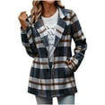 thumbnail image 1 of Scyoekwg Flannel Shacket Women Fall Coats Casual Lapel Plaid Jacket Winter Coats for Women Button Long Sleeve Coats Outerwear with Pocket (Dark Blue,XL), 1 of 8