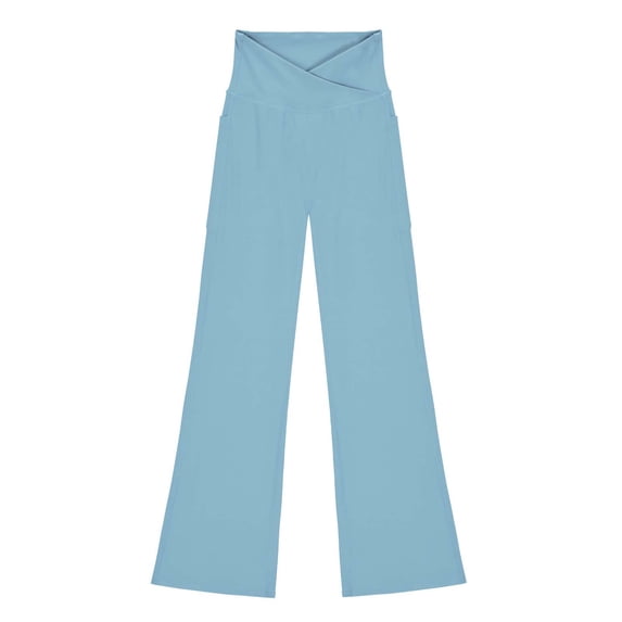 Scyoekwg Flare Leggings for Girls Solid Color Baggy Pants High Waist Flared Yoga Pants with Pocket Stretch Sports Spring Fashion Comfy Casual Light Blue 14 Years