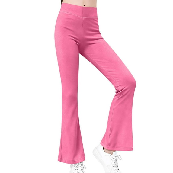 Scyoekwg Flare Leggings for Girls Solid Color Casual High Waist Leggings Slim Stretch Flared Yoga Pants Spring Fashion Comfy Hot Pink 7 Years