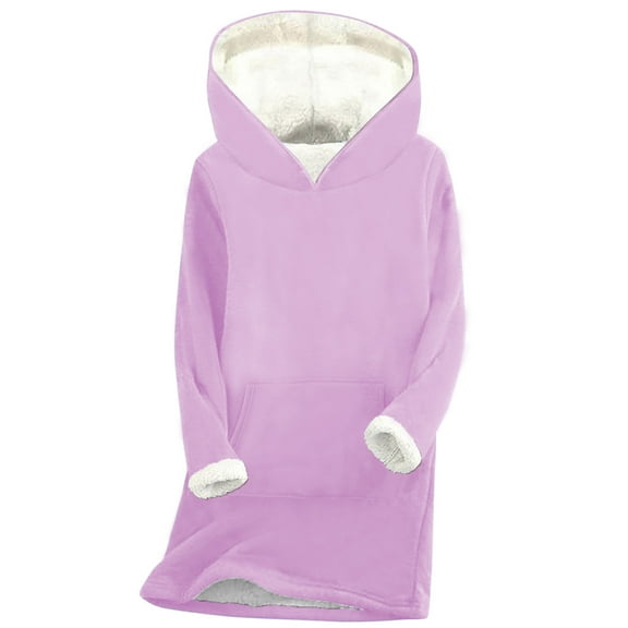 Scyoekwg Fleece Lined Hoodies for Women Winter Warm Tunic Sweatshirts Solid Color Hooded Long Sweatshirts Loose Pullover Tops (Purple,XXL)