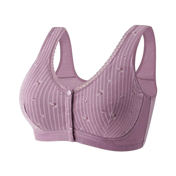 Scyoekwg Front Closure Bras for Women Soft Ultra Light Bras Trendy Solid Color Casual Shaping Cup Shoulder Strap Underwire Plus Size Extra-Elastic Wirefree Underwear Everyday Bras Purple 48
