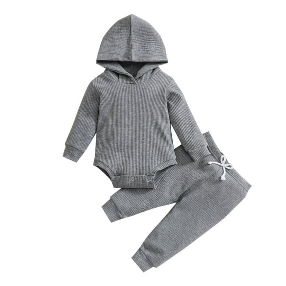 Scyoekwg Girls Clothes Infant Newborn Toddler Girls Baby Boys Sports Sets Fashion Cute Solid Color Long Sleeve Hooded Romper Drawstring Pants Suit Gray0 Months