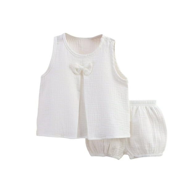 Scyoekwg Girls Clothes Clearance Toddler Baby Girl Summer Outfit Solid Color Sleeveless Tank Top Elastic Shorts Set 2pcs Girls Clothes Set White1 Years