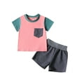 thumbnail image 1 of Scyoekwg Girls Clothes Toddler Boys Clothes Outfits Color Block Shorts Sleeve Round Neck T-shirts and Shorts Summer Outfit Set Pink12 Months, 1 of 8