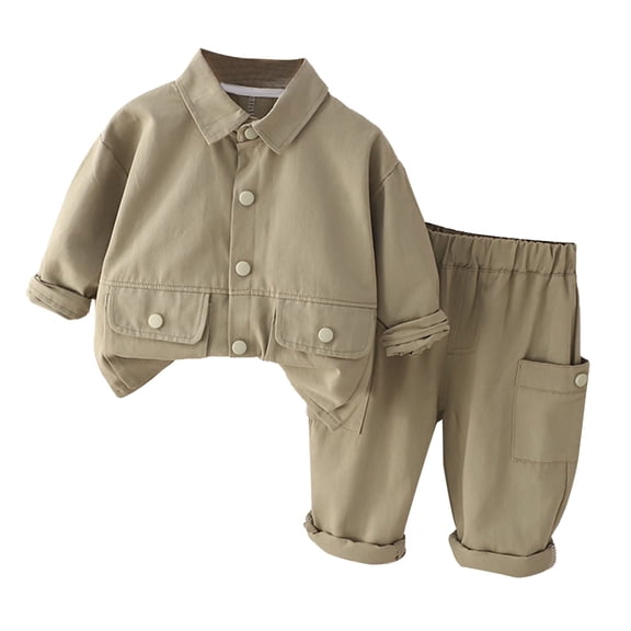 Scyoekwg Girls Clothes Toddler Fall Baby Boys Sets Outfits Solid Color Lapel Button Long Sleeve Shirts Long Pants Outfits Army Green3 Years