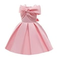 thumbnail image 1 of Scyoekwg Girls Dresses Toddler Girls Solid Color Temperament Bowknot Off Shoulder Pleated Skirt Birthday Party Gown Long Dresses Pink 6-7 Years, 1 of 8
