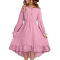 thumbnail image 1 of Scyoekwg Girls Dresses Comfy Long Pleated Princess Dress Long Sleeve Cute Dresses Crew Neck Solid Color Dresses, Pink, 12-13 Years, 1 of 6