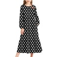 thumbnail image 1 of Scyoekwg Girls Dresses Crew Neck Comfy Hight Waistband Ruched Long Dress with Pocket Long Sleeve Cute Dresses Polka Dots Print Dresses, Black, 14-15 Years, 1 of 6