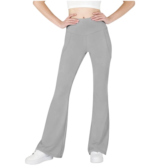 Scyoekwg Girls Flare Leggings Casual High Waist Legging Yoga Pants Stretch Running Sports Spring Fashion Comfy Baggy Pants Solid Color Gray 6-7 Years