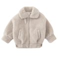 thumbnail image 1 of Scyoekwg Girls Jacket Coats Winter Plush Warm Coats Solid Color Zipper Long Sleeve Lapel Jacket Outwear (Khaki,14-15 Years), 1 of 4