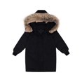 thumbnail image 1 of Scyoekwg Girls Jacket Winter Thickened Warm Cotton Jacket Solid Color Long Sleeve Hooded Jacket Outwear (Black,11-12 Years), 1 of 8